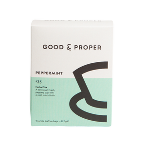 peppermint herbal tea bags in box by good and proper tea