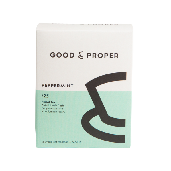 peppermint herbal tea bags in box by good and proper tea
