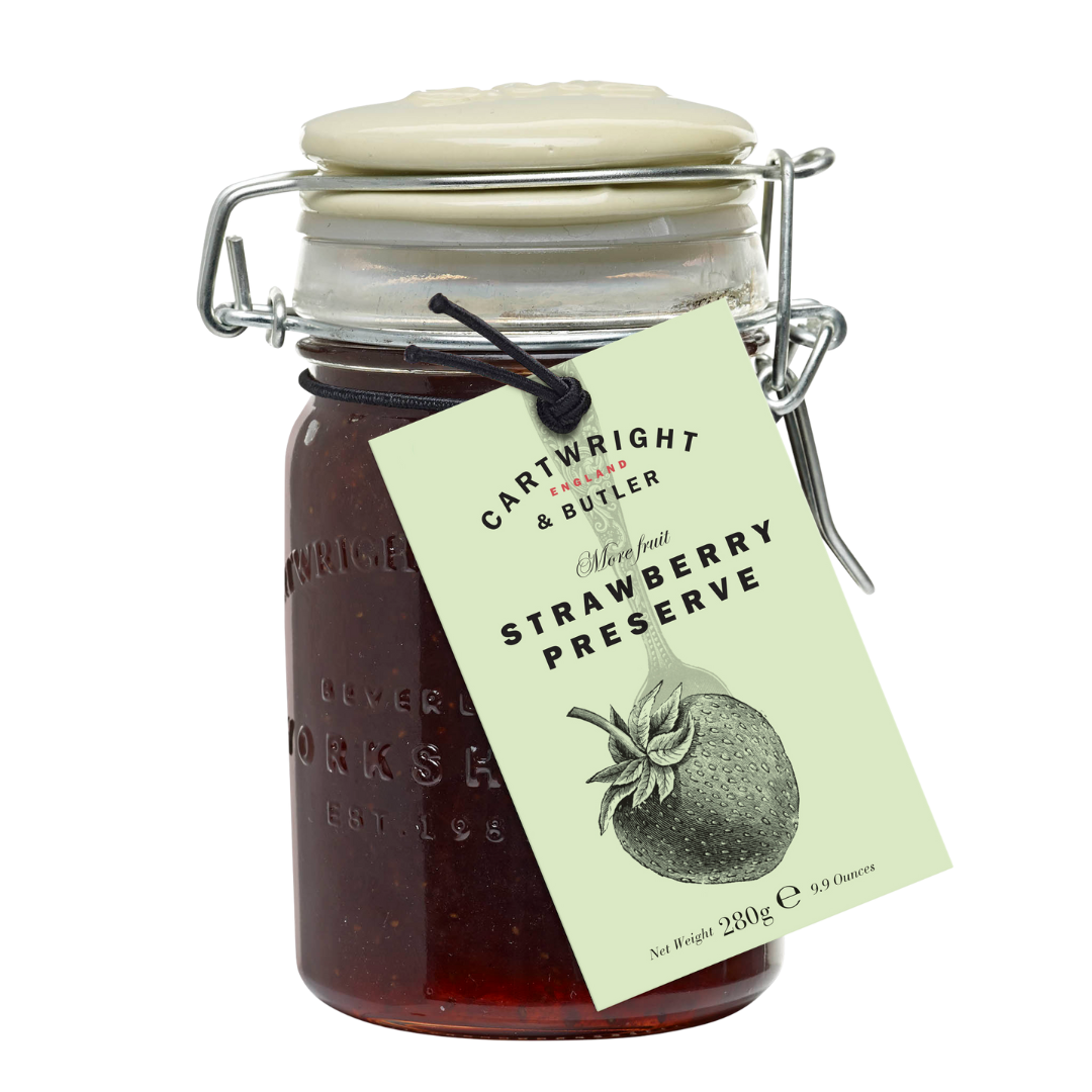 strawberry jam preserve in glass jar by cartwright and butler luxury food gifts fernn gifting co